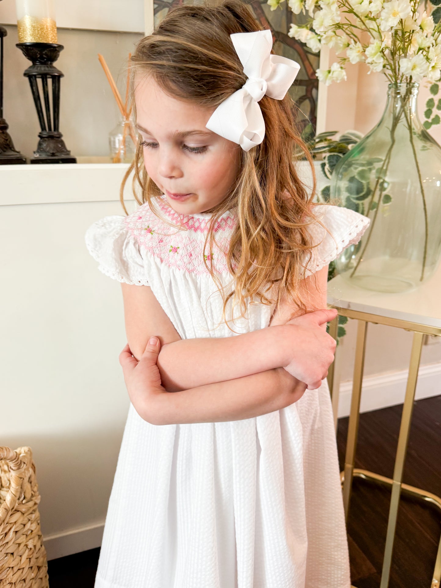 Once Upon a Time Geo Smocked Dress with Angel Sleeves