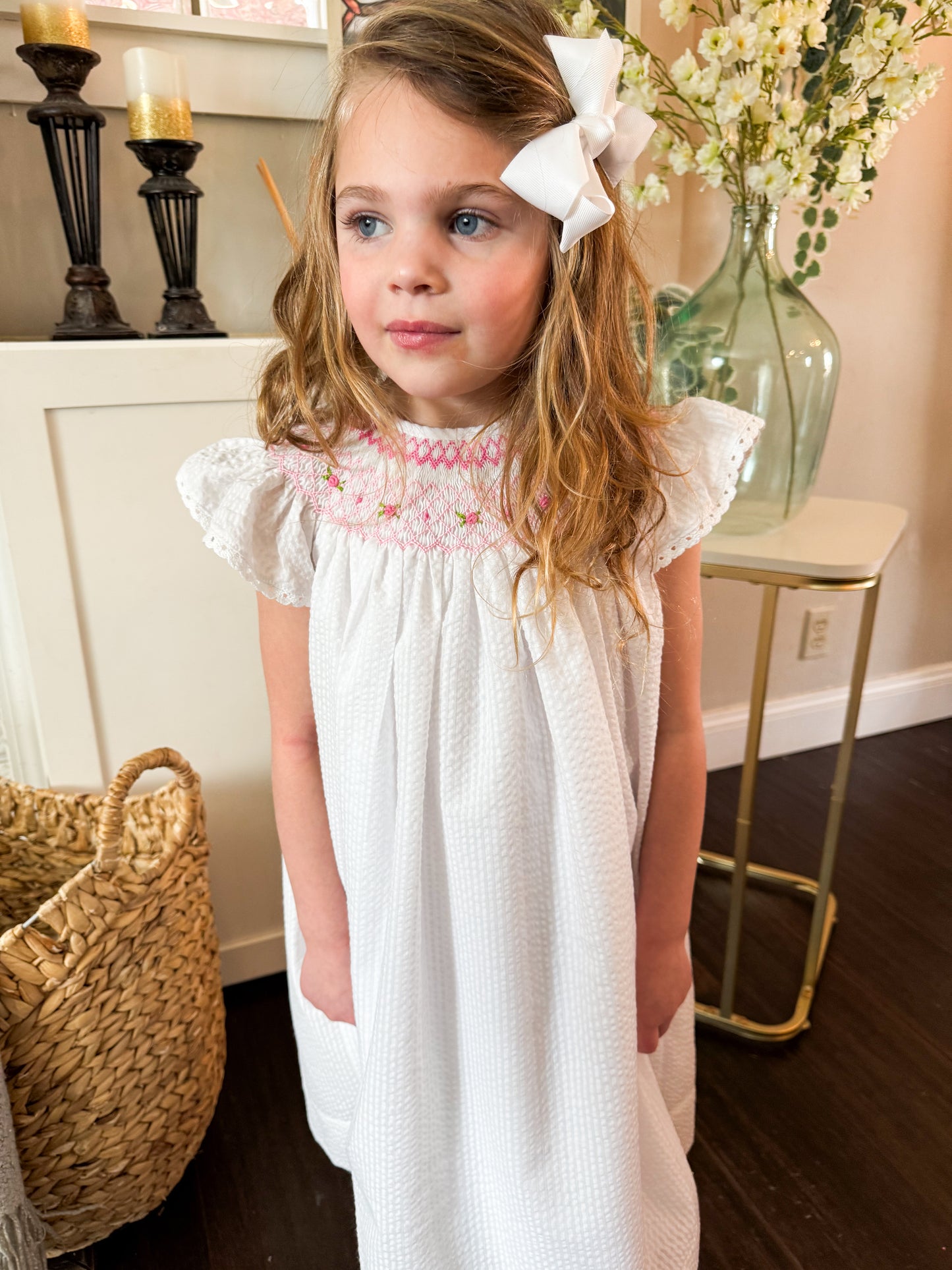 Once Upon a Time Geo Smocked Dress with Angel Sleeves