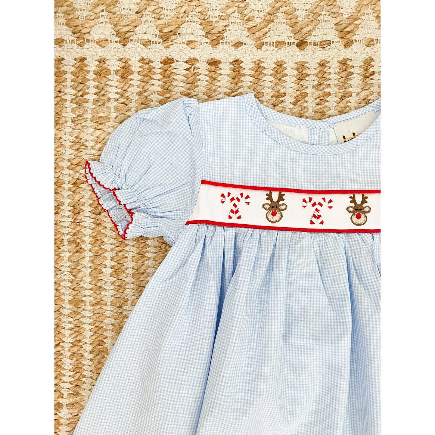 Reindeer and Candy Cane Embroidered Dress 6M-6T