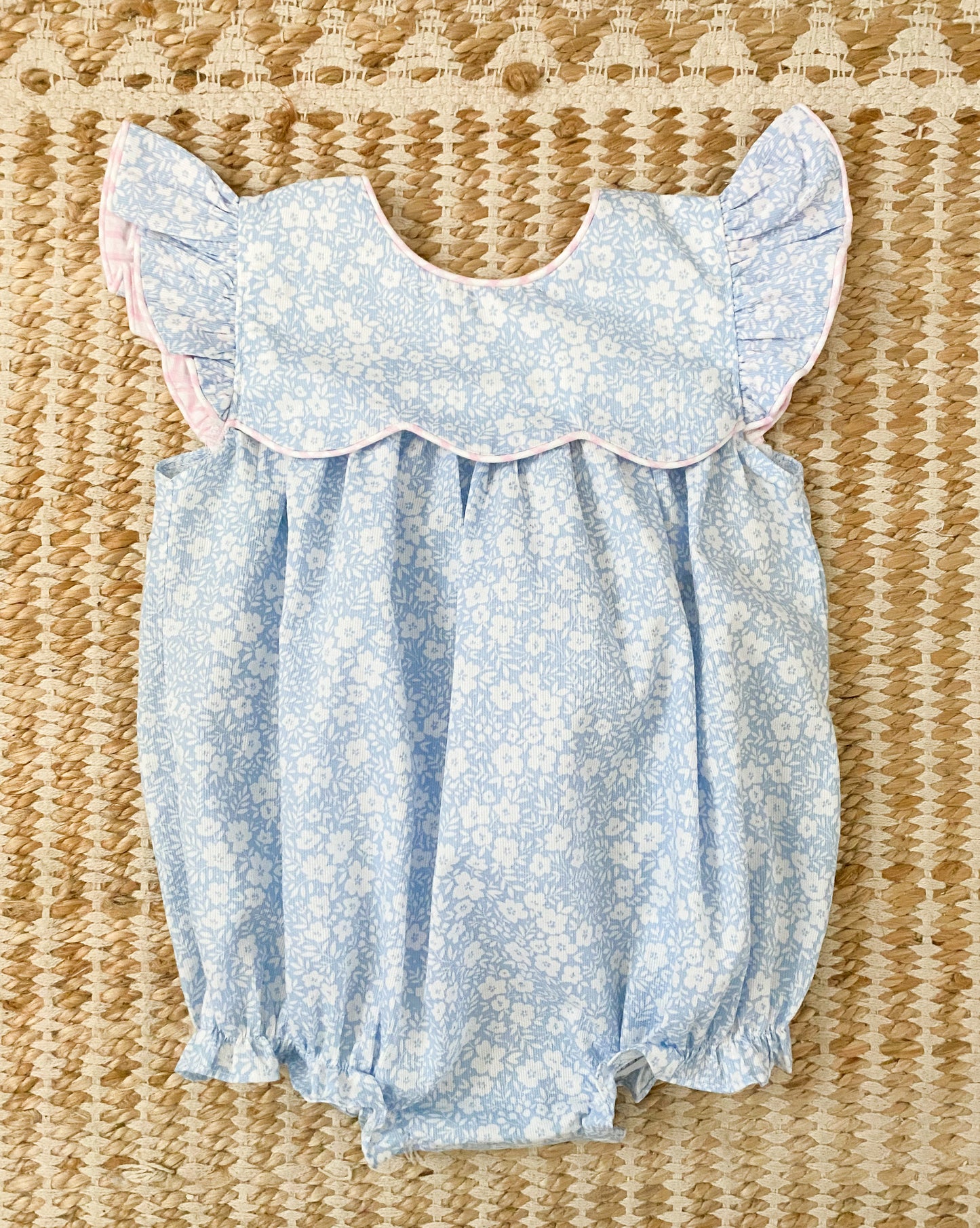 Blue Floral Bubble with Angel Wing Sleeves 6M-3T