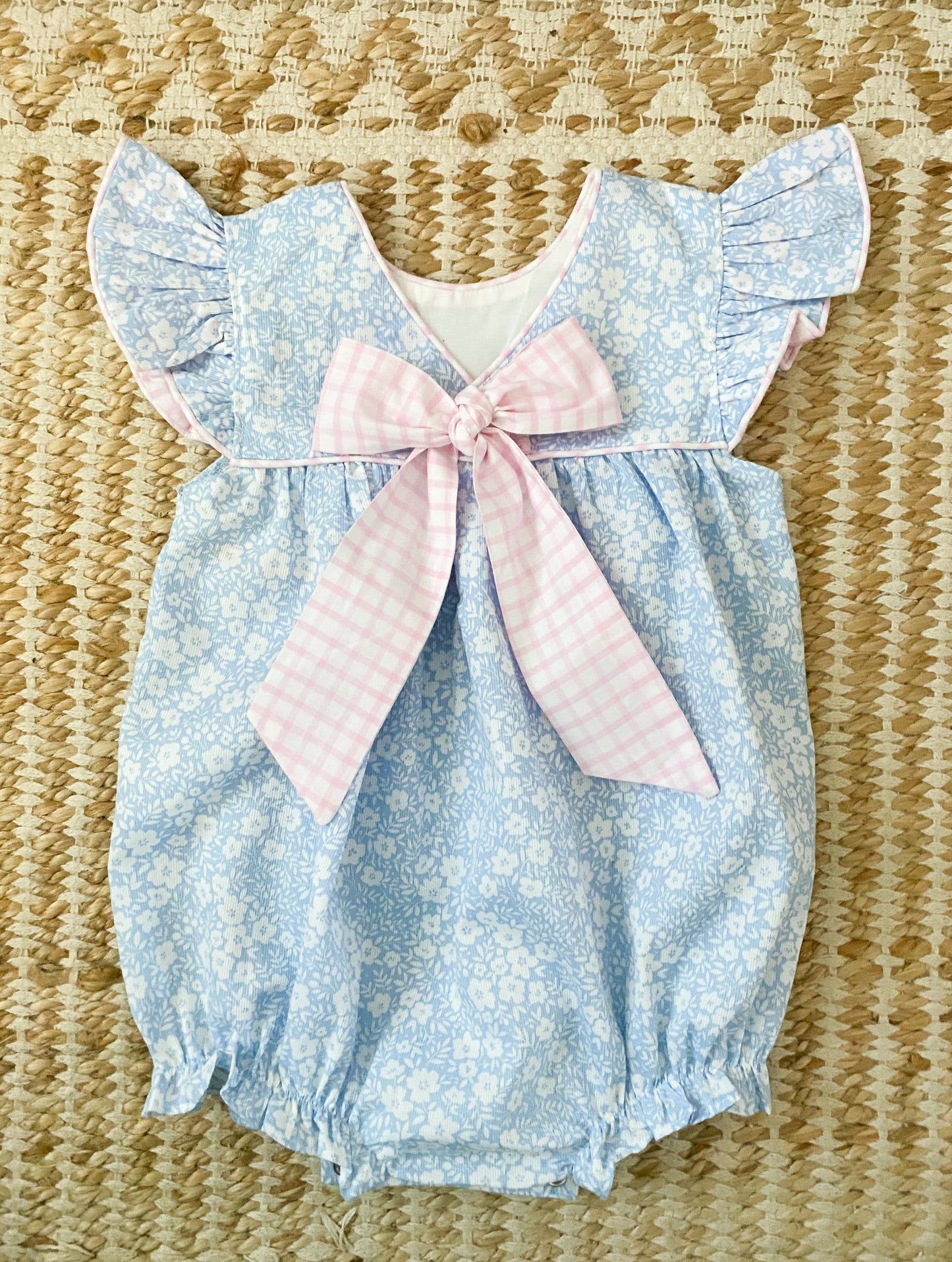 Blue Floral Bubble with Angel Wing Sleeves 6M-3T