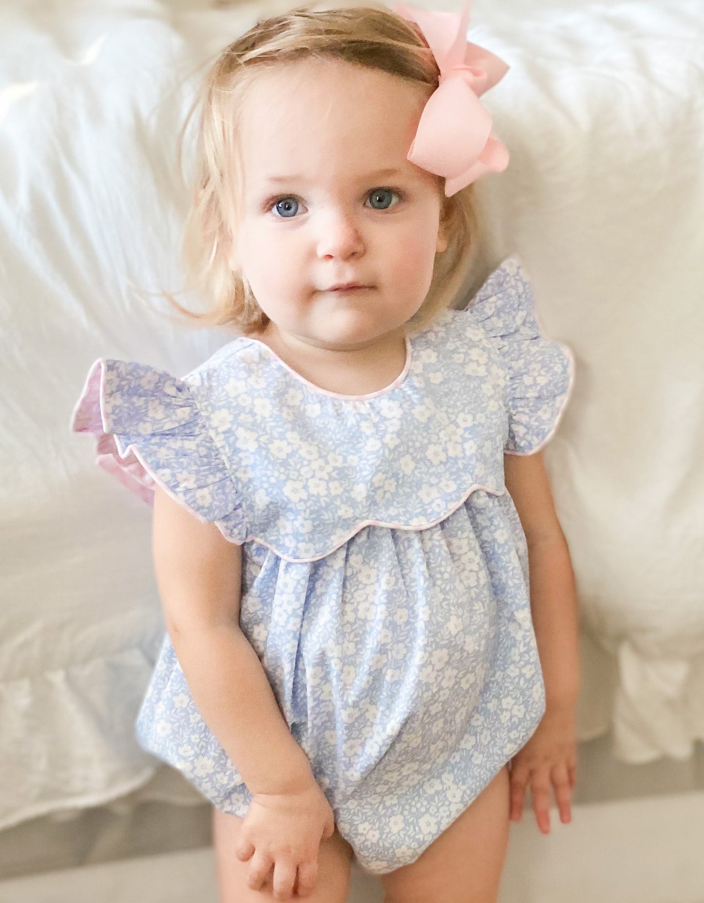 Blue Floral Bubble with Angel Wing Sleeves 6M-3T