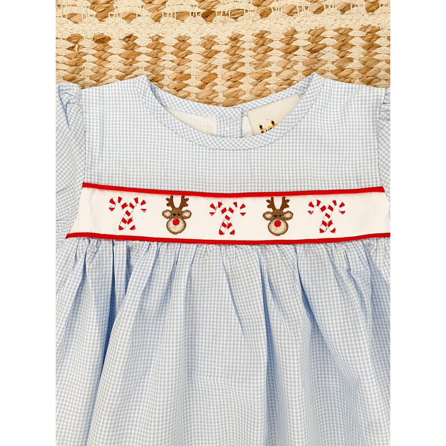Reindeer and Candy Cane Embroidered Dress 6M-6T