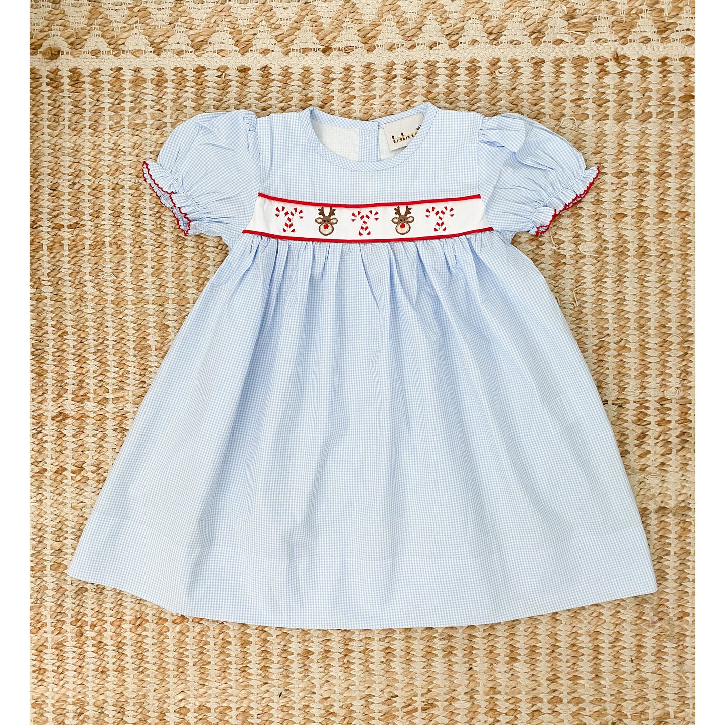 Reindeer and Candy Cane Embroidered Dress 6M-6T
