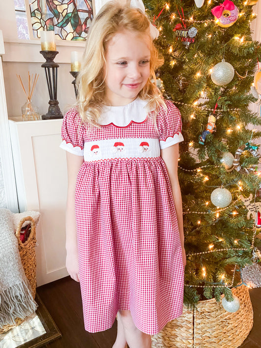 Santa Smock Dress with Scallop Neckline 12M-6T