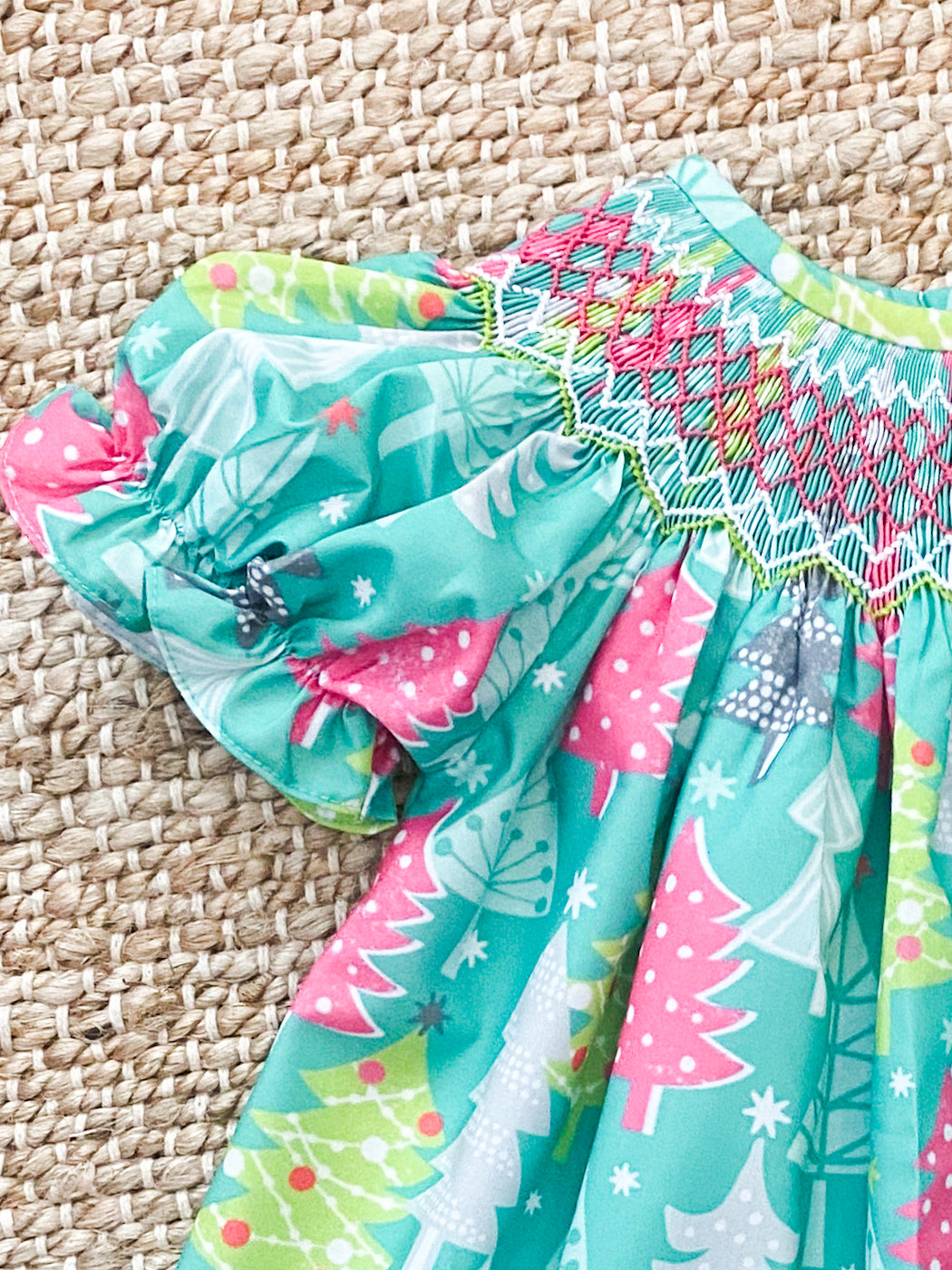 Pink and Teal Tree Geometric Smock 6M-3T