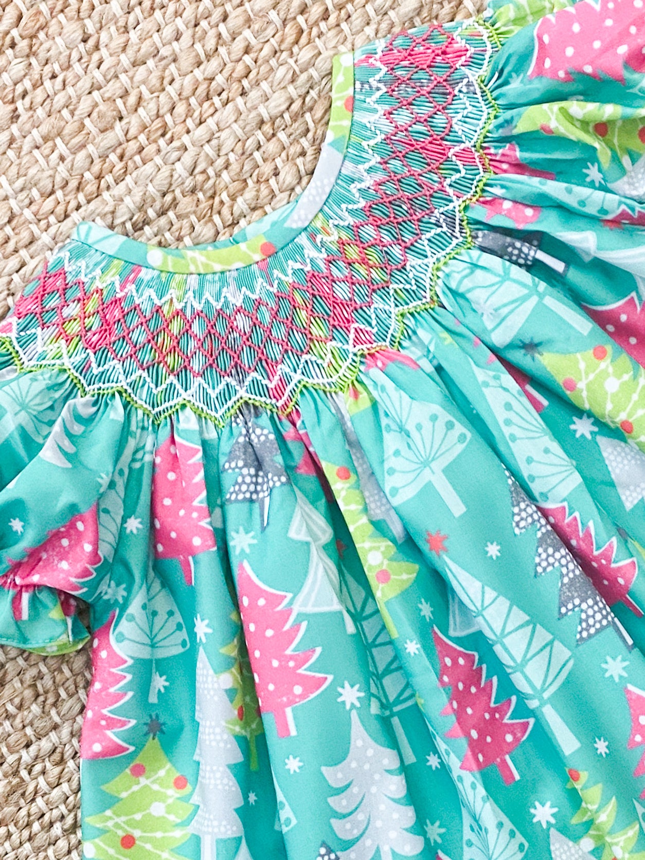 Pink and Teal Tree Geometric Smock 6M-3T