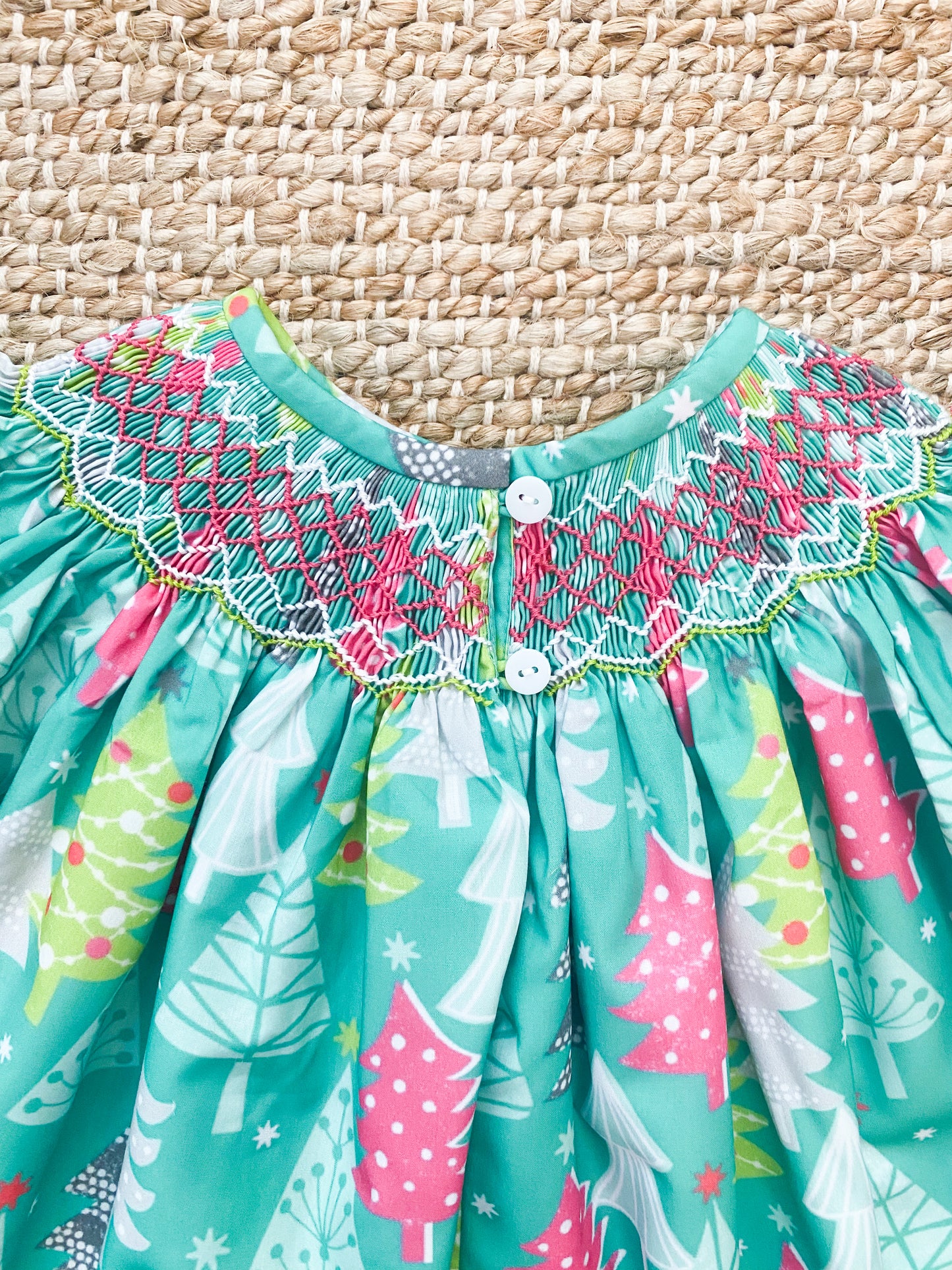 Pink and Teal Tree Geometric Smock 6M-3T