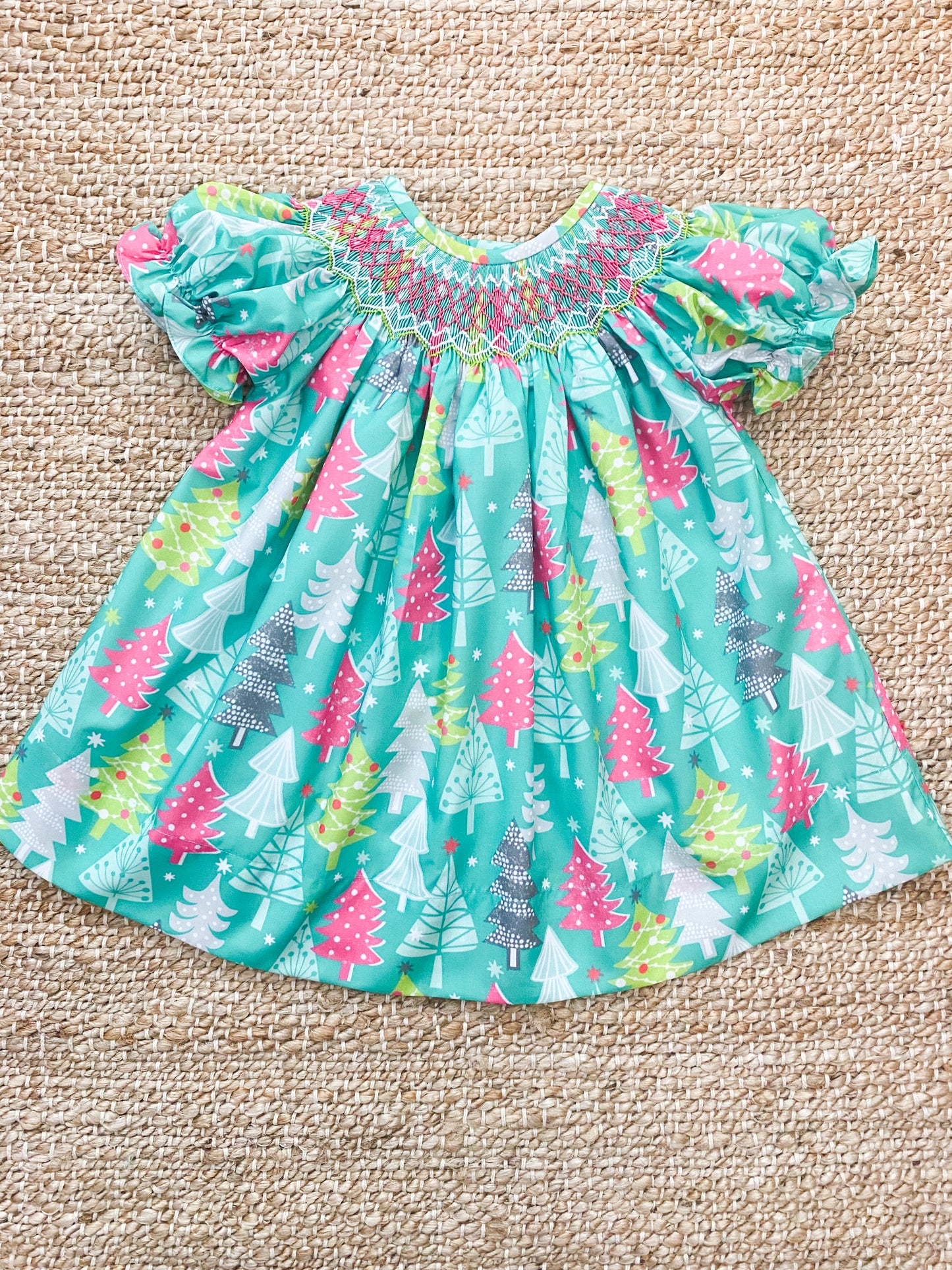 Pink and Teal Tree Smock Dress 12M-6T