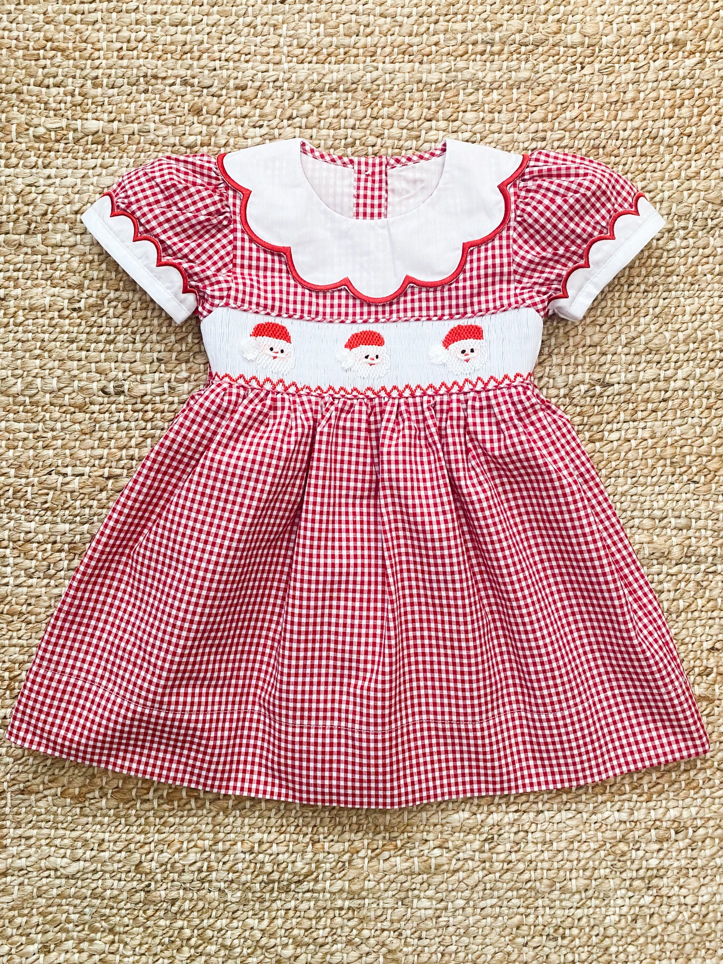 Santa Smock Dress with Scallop Neckline 12M-6T