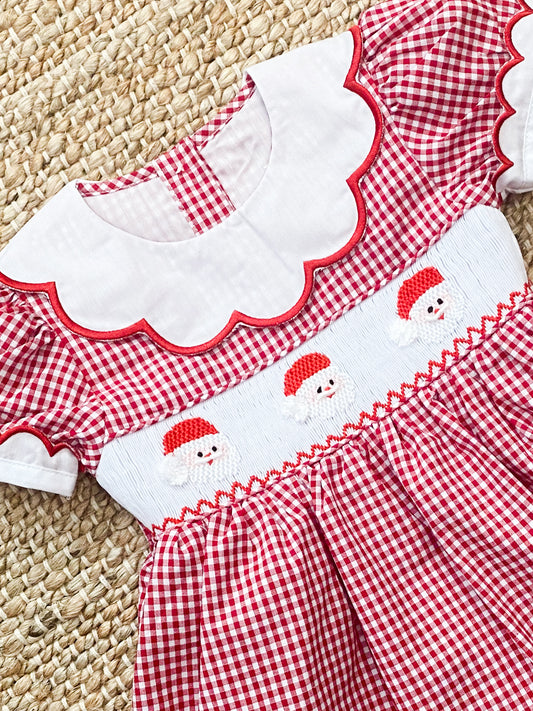 Santa Smock Dress with Scallop Neckline 12M-6T