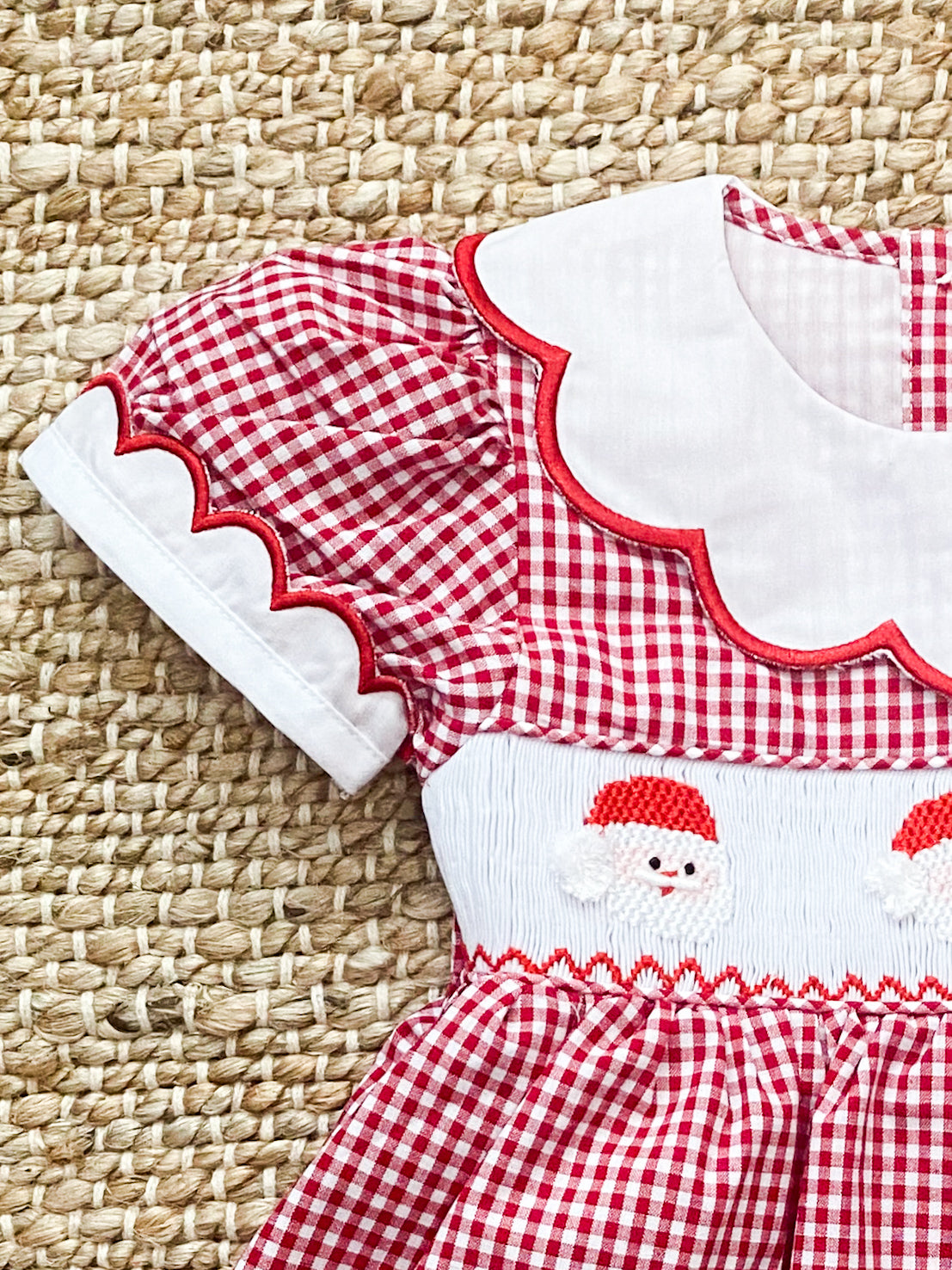 Santa Smock Dress with Scallop Neckline 12M-6T