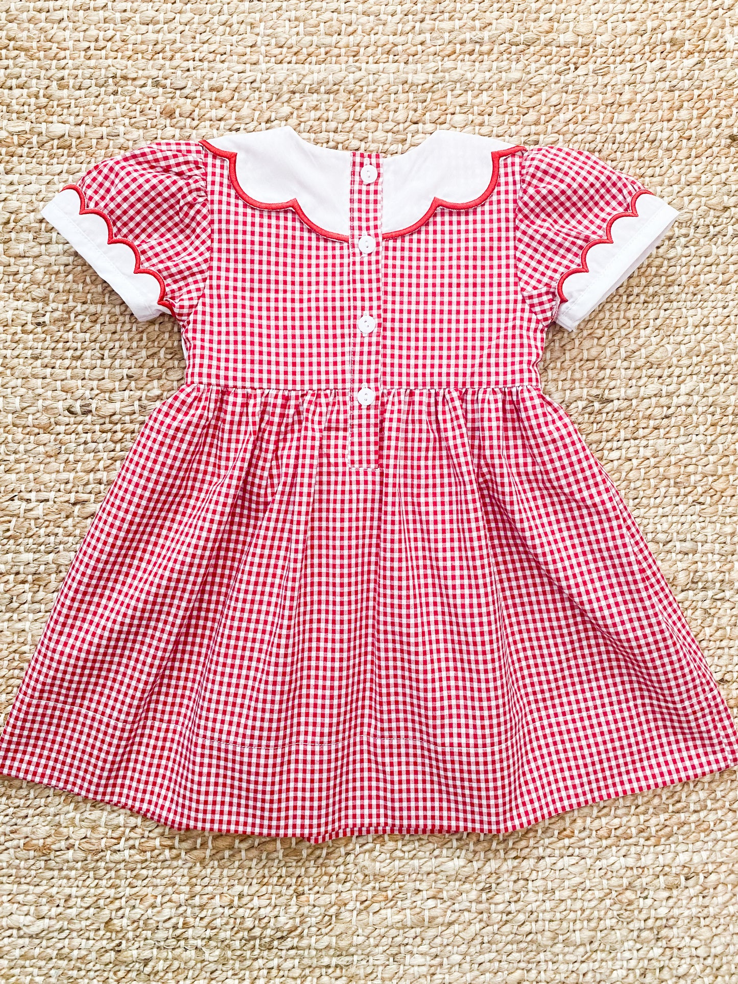 Santa Smock Dress with Scallop Neckline 12M-6T