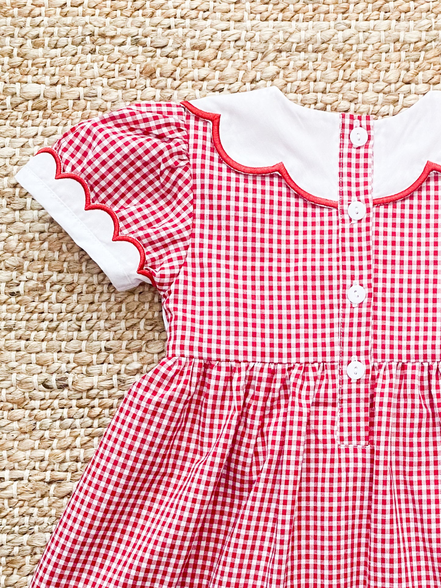 Santa Smock Dress with Scallop Neckline 12M-6T