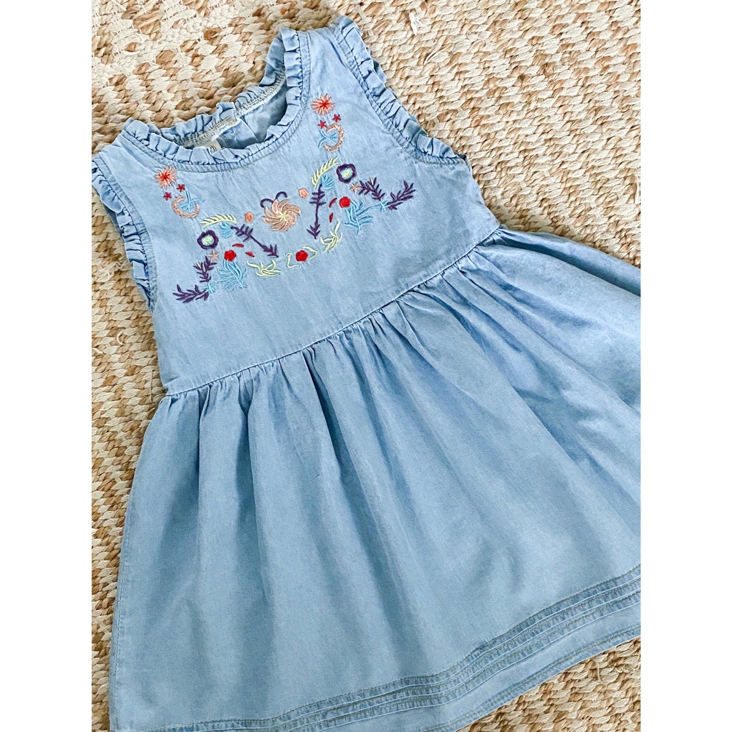 Denim Embroidered Sleeveless Dress