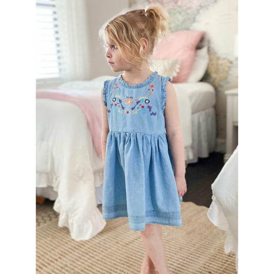 Denim Embroidered Sleeveless Dress