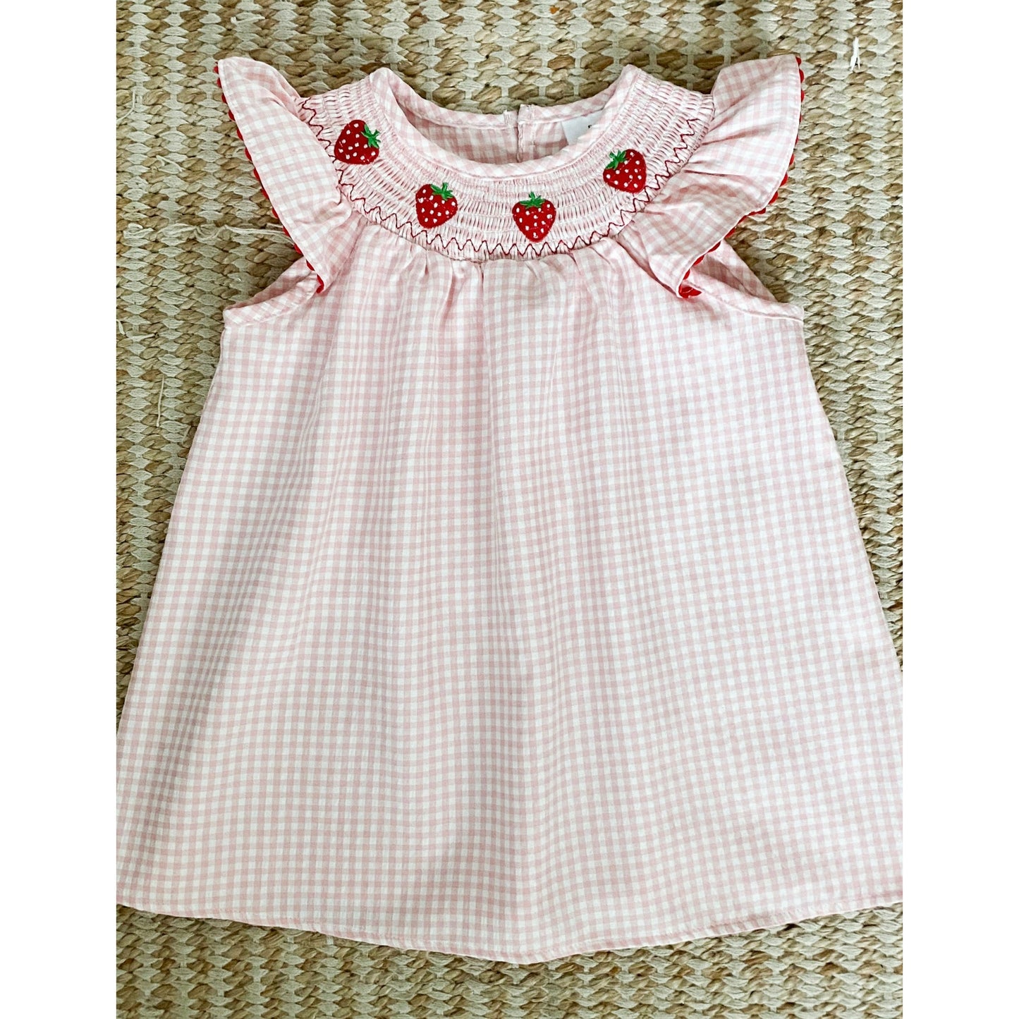 Pink Plaid Strawberry Patch Smocked Dress