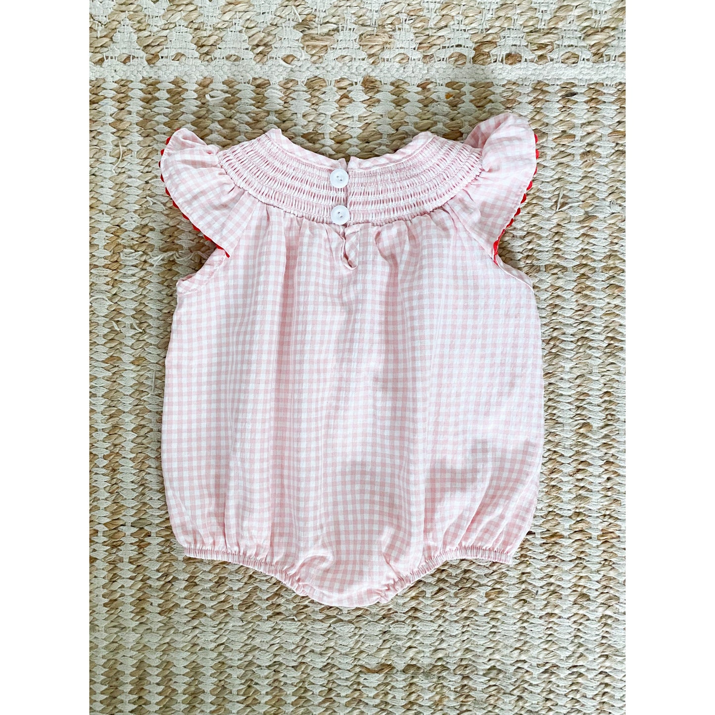 Pink Plaid Strawberry Patch Smocked Romper