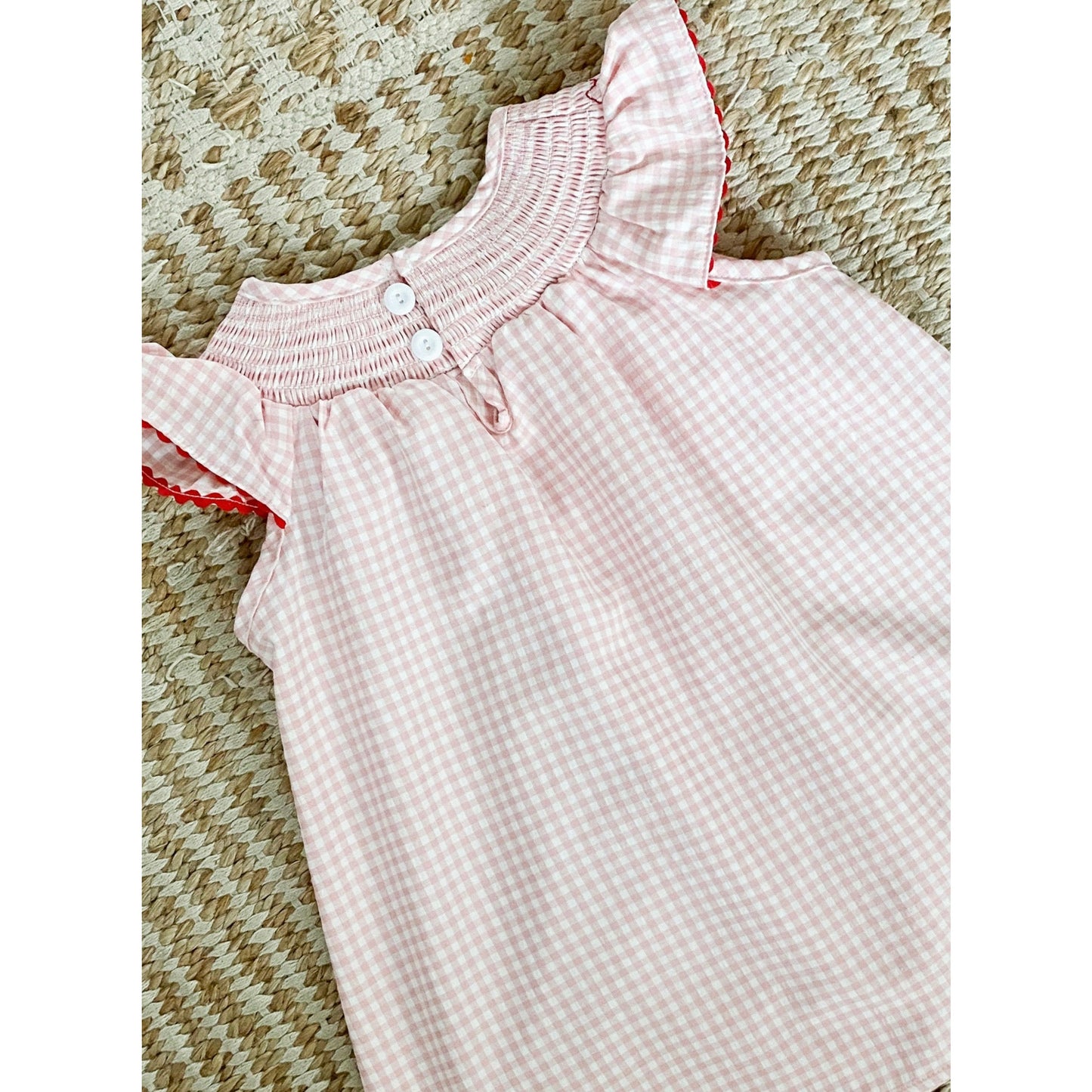 Pink Plaid Strawberry Patch Smocked Dress