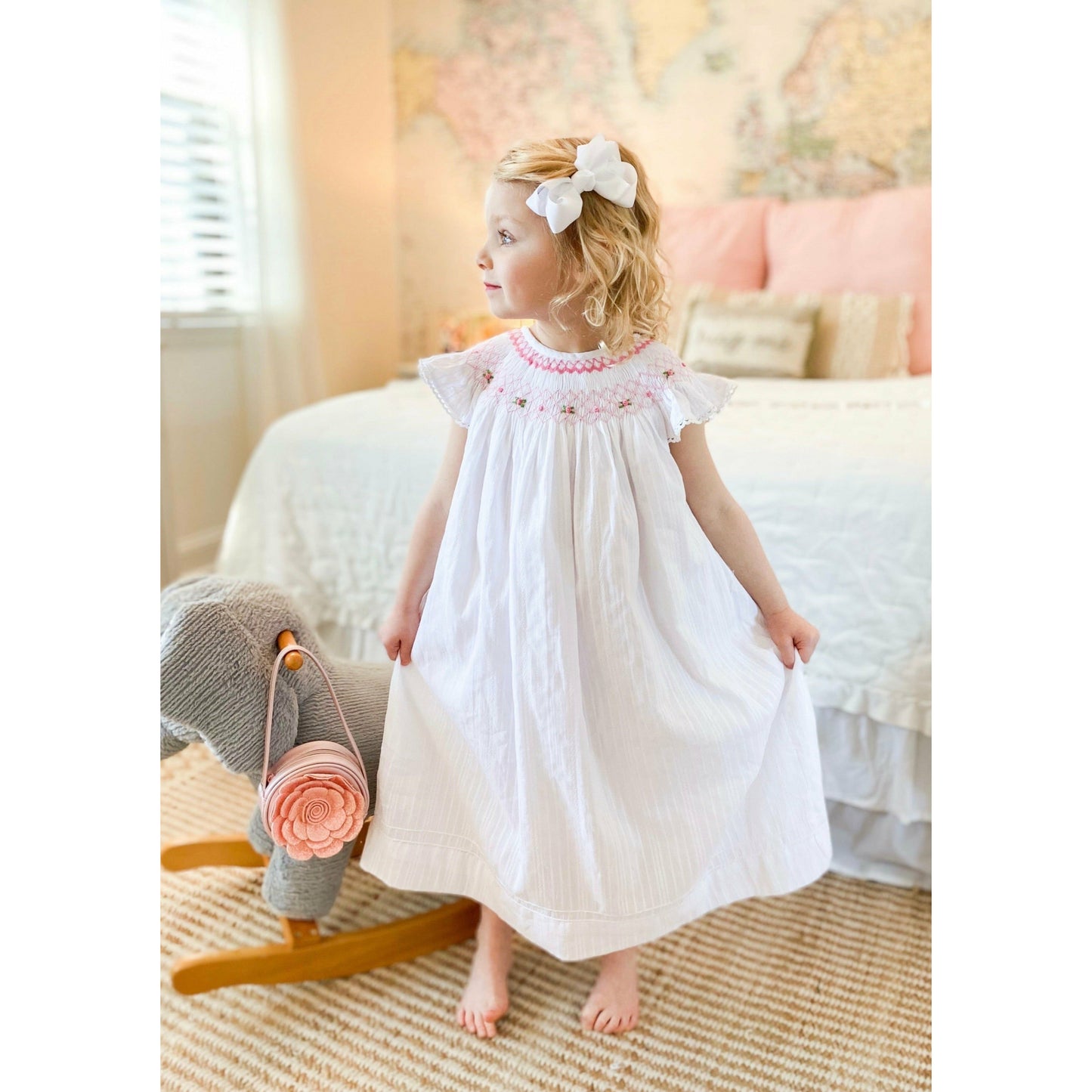 Once Upon a Time Hand-Smocked Dress with Angel Sleeves