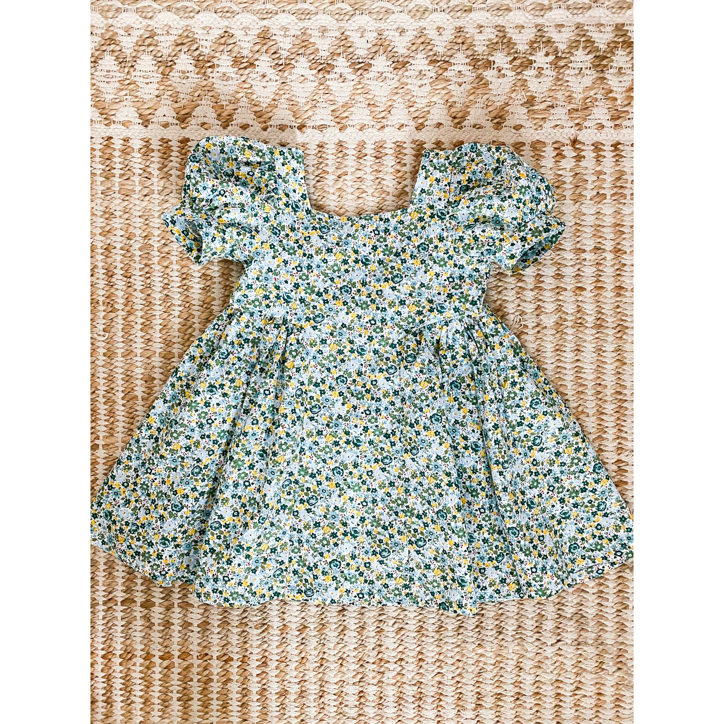 Mini Blossoms Dress with Bow and Puff Sleeves