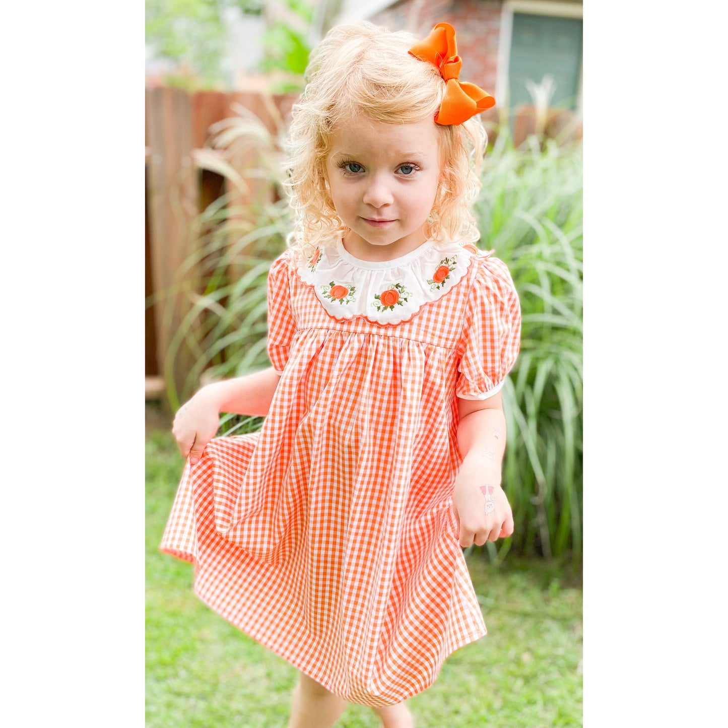 Orange Plaid Pumpkin Floral Dress