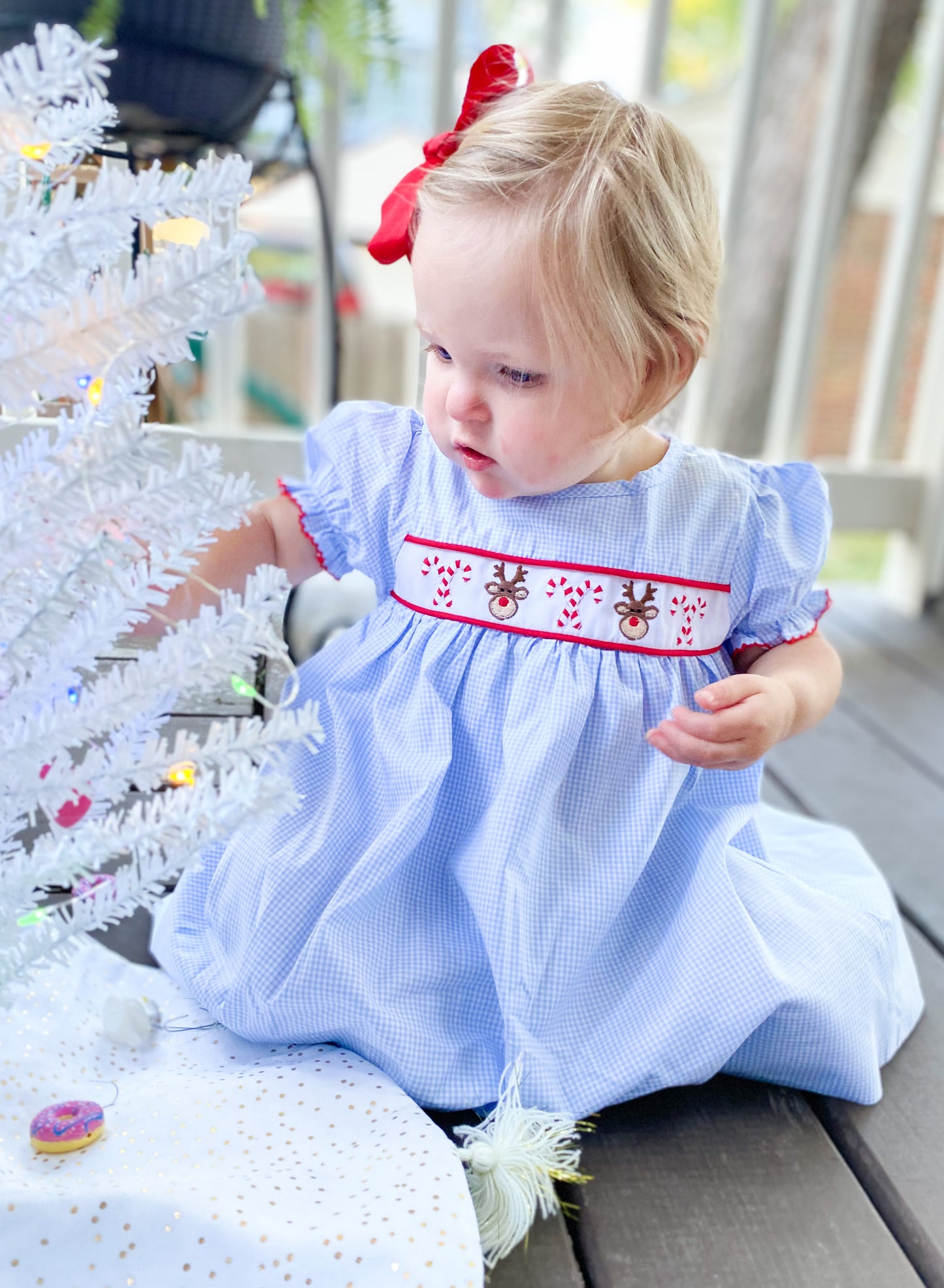 Reindeer and Candy Cane Embroidered Dress