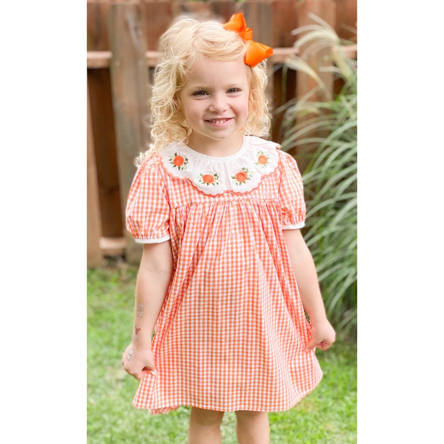 Orange Plaid Pumpkin Floral Dress